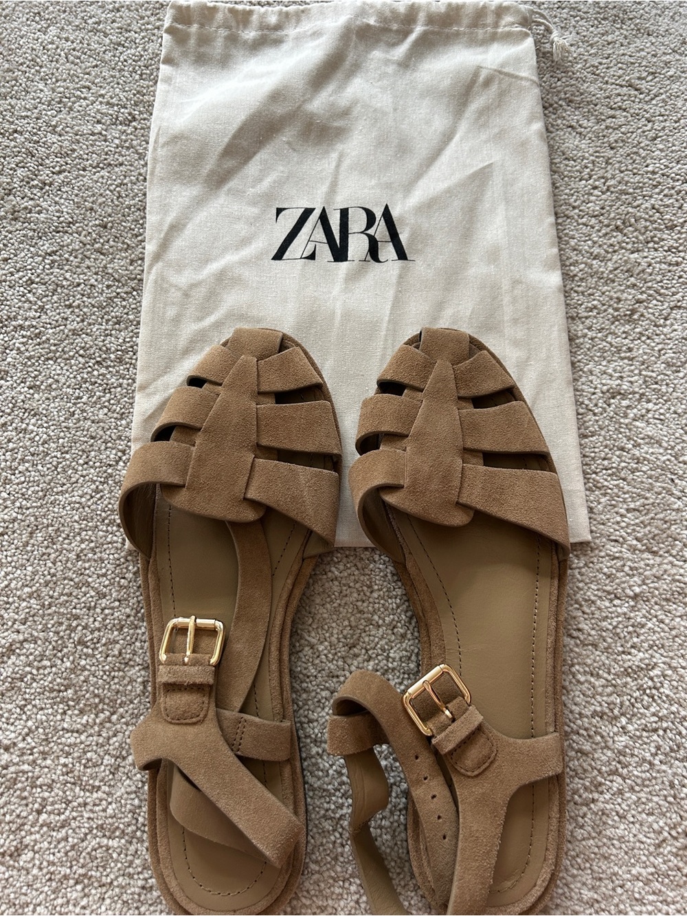 ZARA Brown Suede Woven Buckle Sandals